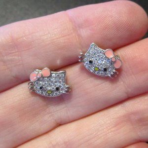 Hello Kitty Earrings Pink Bow~Silver